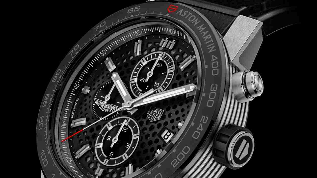 TAG Heuer Carrera Calibre Heuer 01, the Aston Martin Edition | Cost - Rs 4,72,967 | In a partnership with Aston Martin, TAG Heuer launched two special editions. This is set in 45mm steel, a parallel-line pattern on the sides, powered by Heuer 01 automatic calibre. (Image: www.ethoswatches.com) TAG Heuer Carrera Calibre Heuer 01, the Aston Martin Edition | Cost - Rs 4,72,967 | In a partnership with Aston Martin, TAG Heuer launched two special editions. This is set in 45mm steel, a parallel-line pattern on the sides, powered by Heuer 01 automatic calibre. (Image: www.ethoswatches.com)