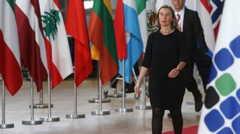 European Union foreign policy chief Federica Mogherini arrives at an international conference on the future of Syria and the region, in Brussels, Belgium. (Reuters)
