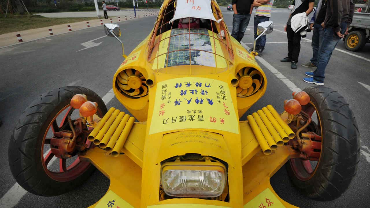 This home-made car was built by Zhu Runqiang in Hefei, Anhui province. He built the car with components he collected from used vehicles. (REUTERS)