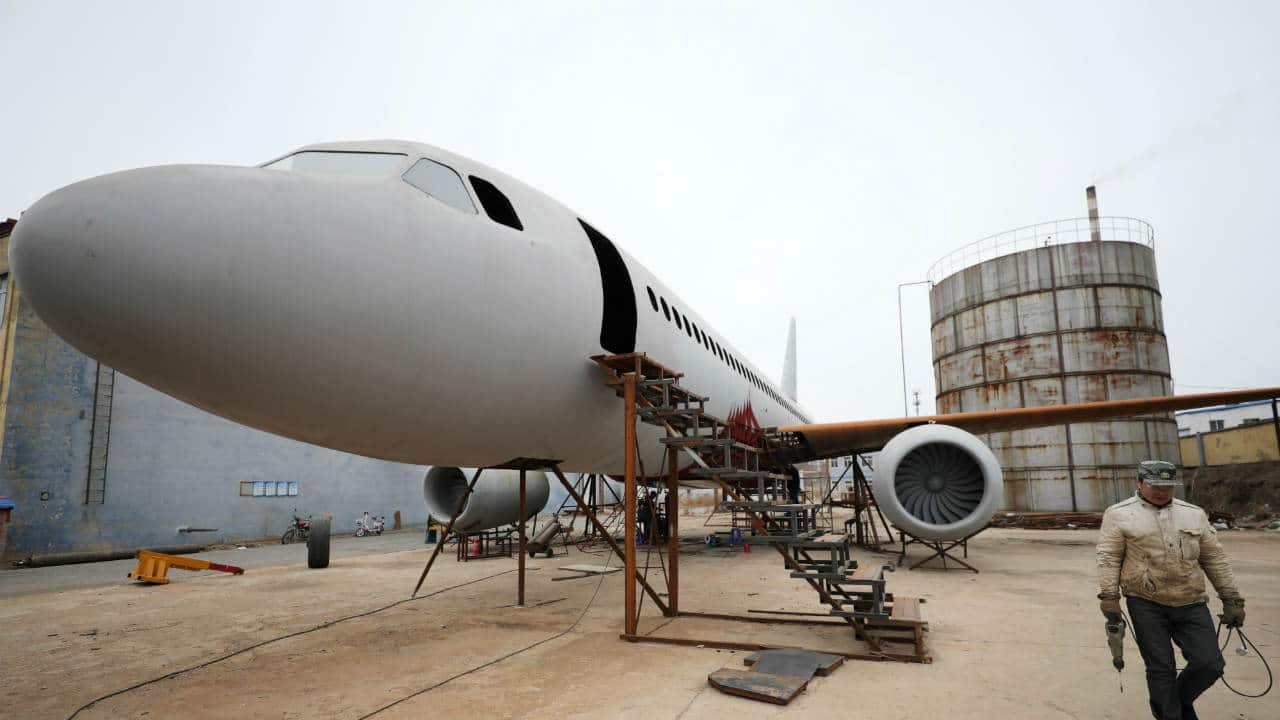 A full-scale replica of the Airbus A320 plane was built by inventor Zhu Yue in Kaiyuan, Liaoning province in China. (REUTERS)
