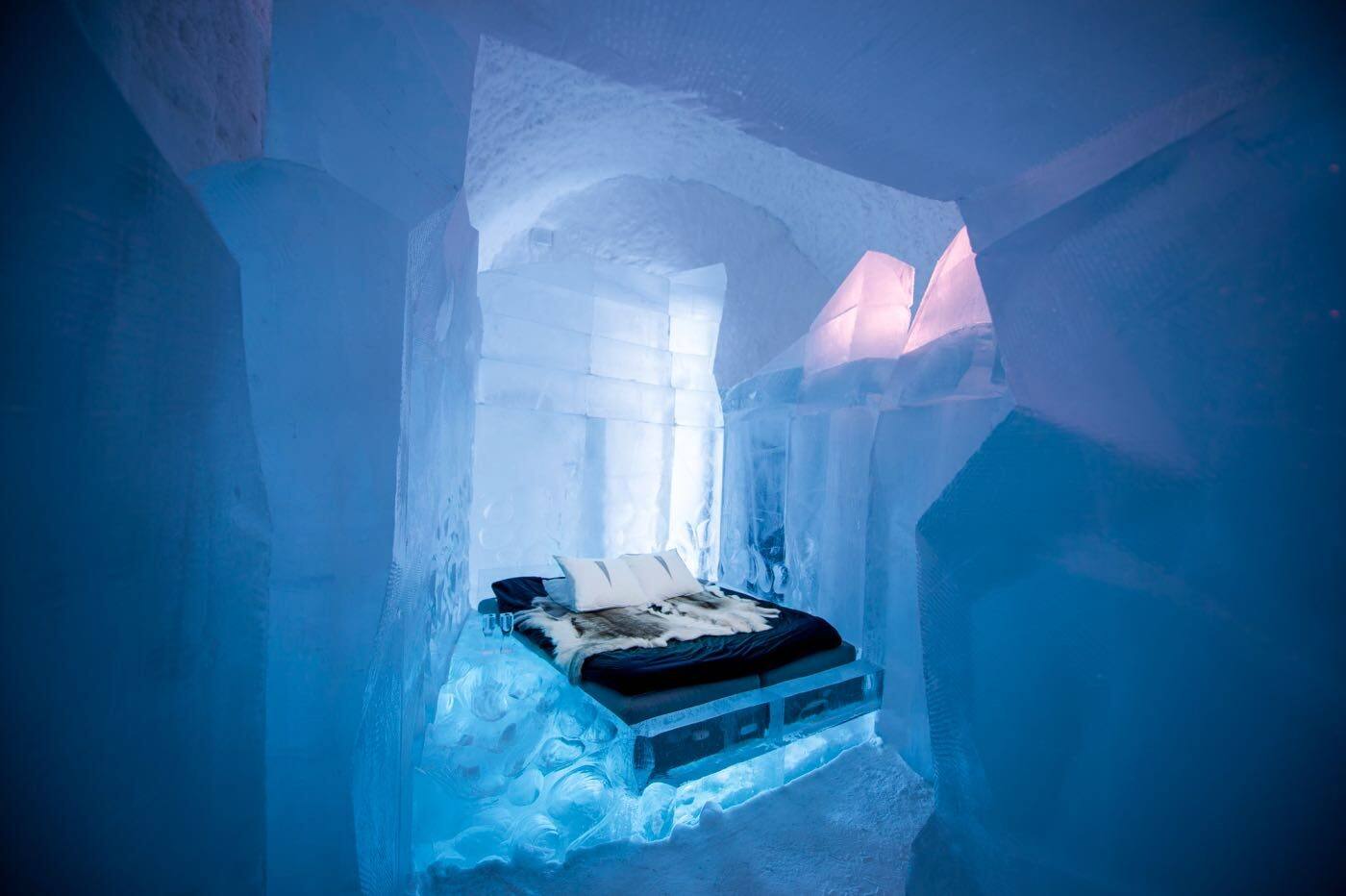 Dare to stay at Icehotel?: The Icehotel in Lapland is carved from 1,600 tonnes of snow and ice, and the hotel consists of 16 artist-designed suites, a bar and theatre. From beds to sofas, the hotel is an ice explosion and the cost of one room can start from $217 per night. Lapland lights up during Finland’s Independence Day and tourists, wrapped in reindeer fur, chase Northern Lights, opt for yoga on the ice, and gorge on reindeer, cloudberries, beef and fish. (Image: Icehotel)