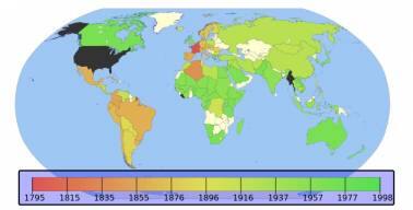 Answer: Metrication by year map