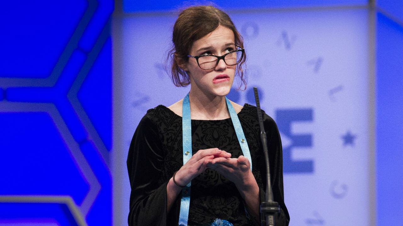 Eleanor Tallman, 13, spells her word incorrectly during the competition's second round. (Photo: AP) 