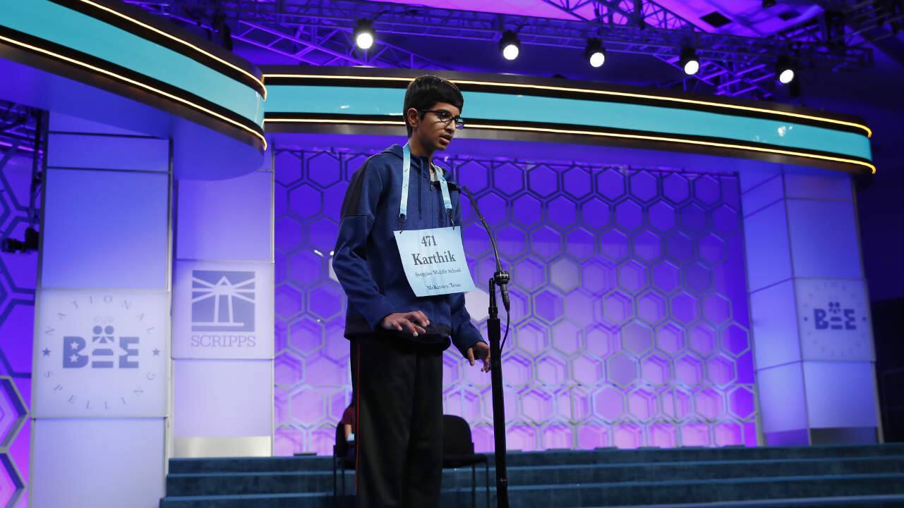 Indian-American Karthik Nemmani, 14, from McKinney, Texas, spells a word correctly to win the Scripps National Spelling Bee. (Photo: AP) 