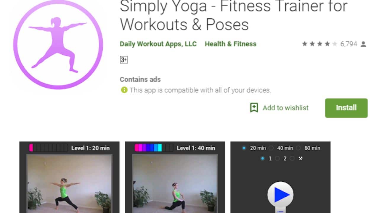 Simply Yoga | Android &amp; iOS | This app has videos to guide you through exercises from yoga gurus as you complete 20, 40, or 60-minute classes. The paid version of the app gets you more content and features including no advertisements.