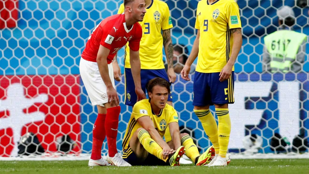 Sweden had a momentary injury scare as Ekdal went down clutching his foot. With Larsson out due to suspension, this could have a been a huge problem for Sweden. Nonetheless, The Swedish midfielder was up and running a minute later. (Image: Reuters)