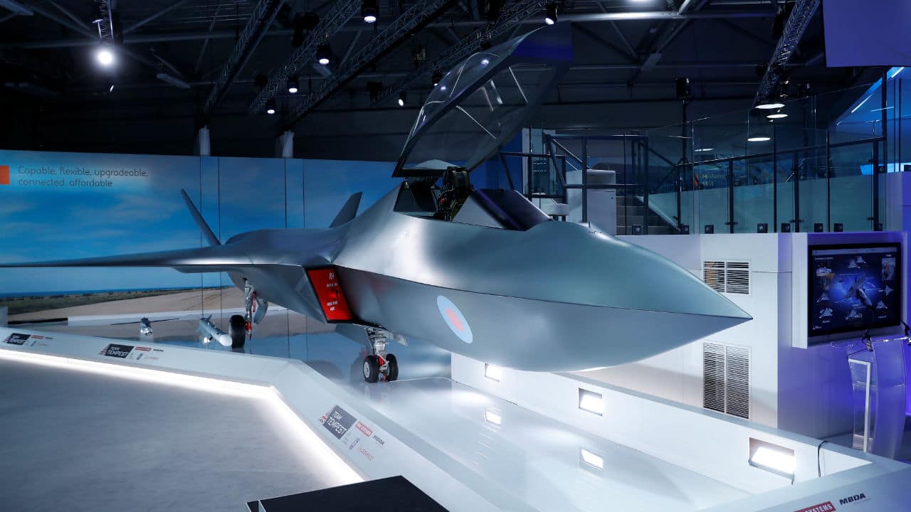 An unveiled model of the new UK jet fighter called 'Tempest' at the 2018 Farnborough Airshow. (Image: Reuters)