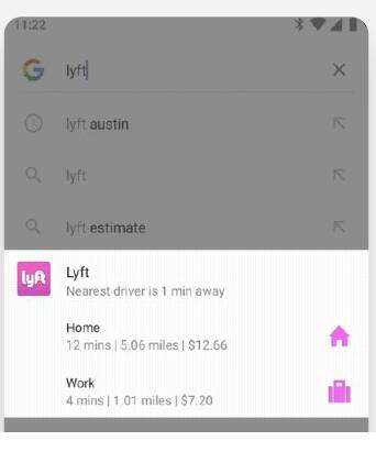 Slices - Pie will show slices of the apps information without opening the app. If a user searches for Uber, the app will show the pricing for a ride. Slices - Pie will show slices of the apps information without opening the app. If a user searches for Uber, the app will show the pricing for a ride.