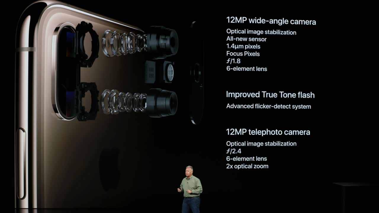 On the optics front, iPhone XS is equipped with dual-rear camera setup with a 12MP wide-angle and a 12MP telephoto camera with an aperture rate of ƒ/1.8 and f/2.4, respectively. In the front, there is a 7MP camera with f/2.2 aperture. (Image: Reuters) On the optics front, iPhone XS is equipped with dual-rear camera setup with a 12MP wide-angle and a 12MP telephoto camera with an aperture rate of ƒ/1.8 and f/2.4, respectively. In the front, there is a 7MP camera with f/2.2 aperture. (Image: Reuters)