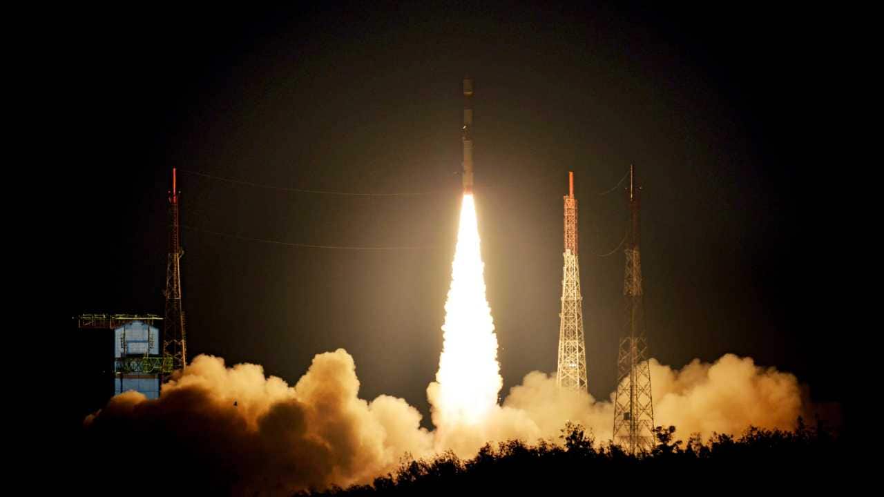 In a textbook launch, the Indian Space Research Organisation (ISRO) launched its 44th Polar Satellite Launch Vehicle (PSLV), carrying two UK earth observation satellites, from Satish Dhawan Space Centre in Sriharikota, Andhra Pradesh. (Image: ISRO) In a textbook launch, the Indian Space Research Organisation (ISRO) launched its 44th Polar Satellite Launch Vehicle (PSLV), carrying two UK earth observation satellites, from Satish Dhawan Space Centre in Sriharikota, Andhra Pradesh. (Image: ISRO)
