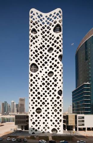 Q16. O14 or O-14 is an office skyscraper located in Business Bay in Dubai. There is a 1 meter space between the facade and the windows which allows hot air to rise and cool air to come in from below. What is the nickname of this building? 