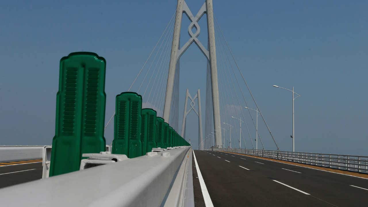 The bridge includes a 6.7-km tunnel under the Pearl River estuary that is connected via two artificial islands. (Image: Reuters)