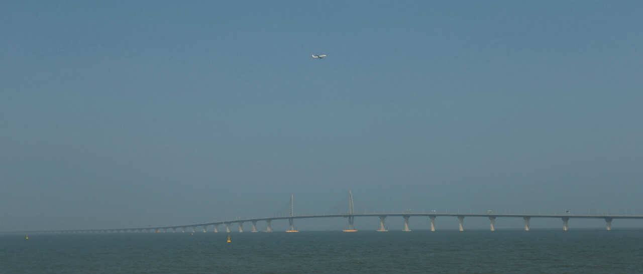 A section consists of two 163-meter pylons that lift the bridge high enough for giant container ships to pass under it. (Image: Reuters) 