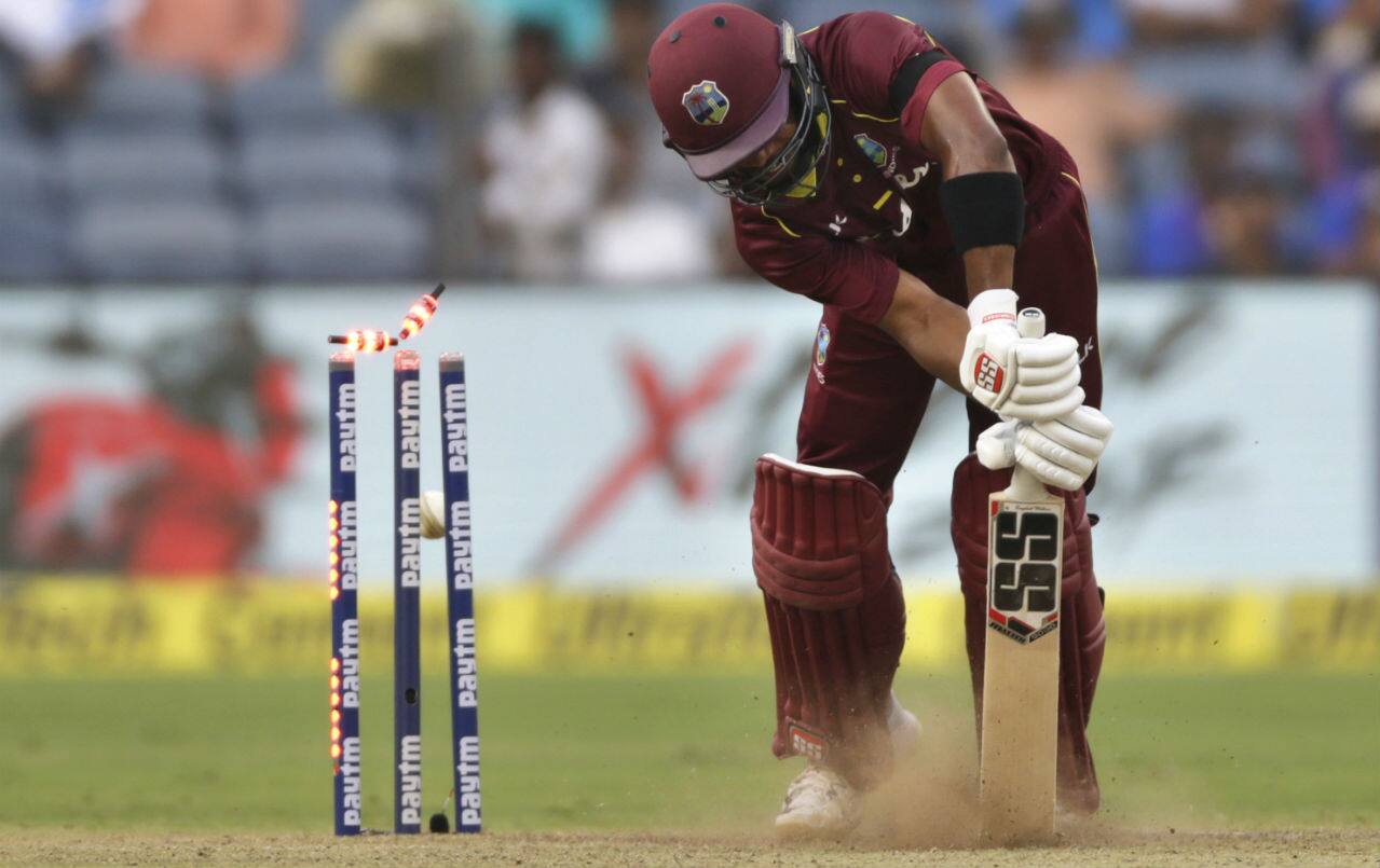 Hope missed out on back-to-back centuries when he was castled by Bumrah on 95 runs. Ashley Nurse then smashed 40 off 22 balls to take the Windies to 283/9 after 50 overs. Bumrah was India’s best bowler with four wickets while giving away just 35 runs. (Image: AP) Hope missed out on back-to-back centuries when he was castled by Bumrah on 95 runs. Ashley Nurse then smashed 40 off 22 balls to take the Windies to 283/9 after 50 overs. Bumrah was India’s best bowler with four wickets while giving away just 35 runs. (Image: AP)