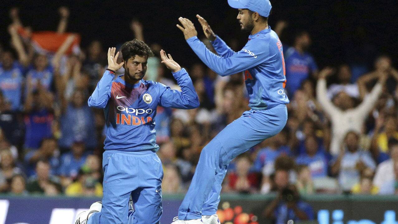 Chris Lynn, who stepped out to bat at no. 3, immediately went on the offensive as he tonked Khaleel for three sixes in the 8th over. Kuldeep Yadav then picked up a quick double to put the hosts on the back foot. He first got Finch caught out in the 9th over before returning to scalp Lynn in the 11th over. Lynn tamely chipped the ball back to Kuldeep who took a smart catch. (Image: AP)