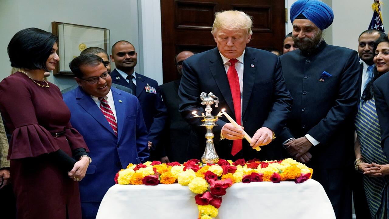 The Trump White House celebrated Diwali six days after it was celebrated across the world. But that was not the only mistake; he lit the diya (lamp) with a candle and in his tweet forgot to mention that Hindus celebrate the festival. He tweeted: “Today, we gathered for Diwali, a holiday observed by Buddhists, Sikhs and Jains throughout the United States and around the world….” (Image: Reuters) The Trump White House celebrated Diwali six days after it was celebrated across the world. But that was not the only mistake; he lit the diya (lamp) with a candle and in his tweet forgot to mention that Hindus celebrate the festival. He tweeted: “Today, we gathered for Diwali, a holiday observed by Buddhists, Sikhs and Jains throughout the United States and around the world….” (Image: Reuters)