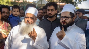 AIUDF President and Lok Sabha MP from Dhubri, Badruddin Ajmal with his son and Jamunamukh MLA Abdur Rahim Ajmal (File Image: PTI)