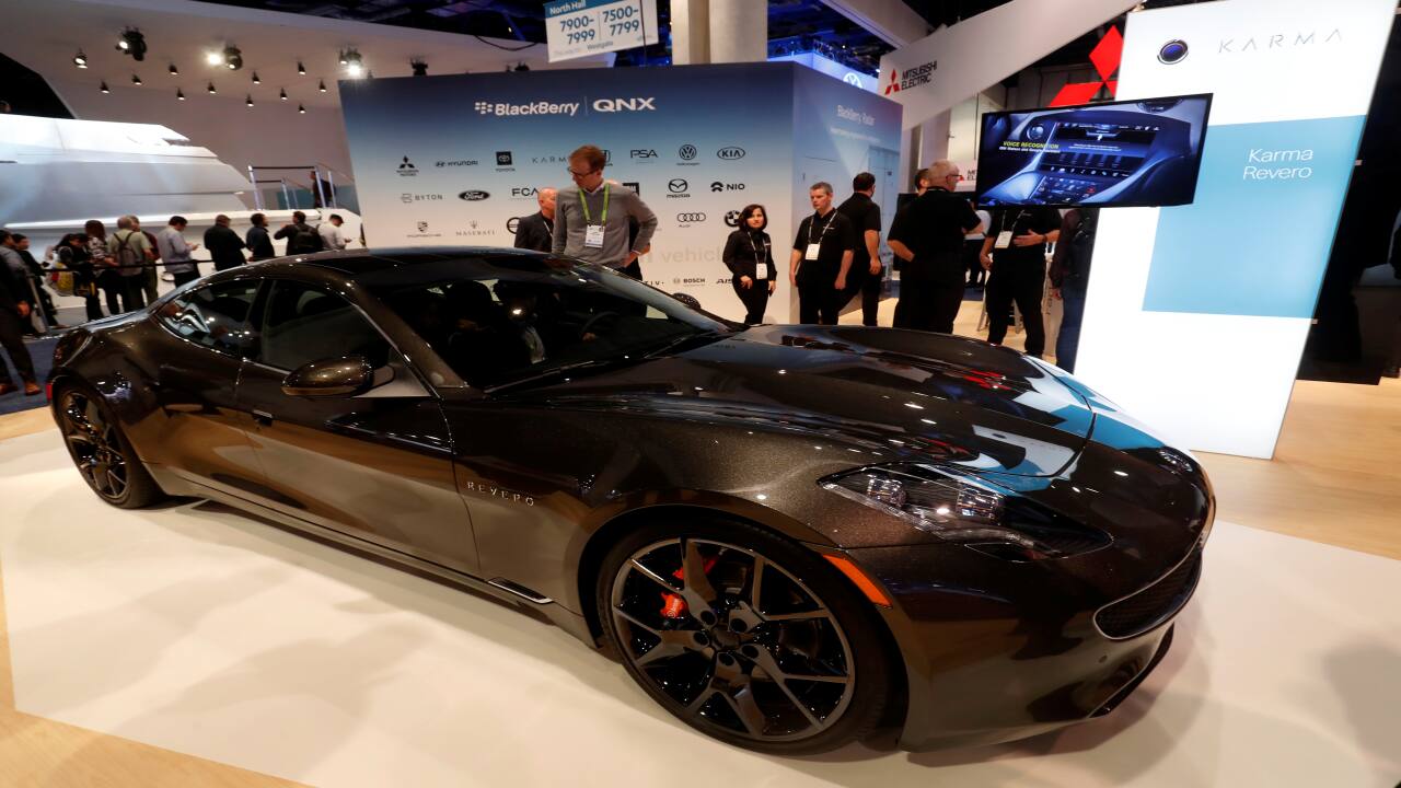 Karma Revero hybrid electric sports car with Blackberry technology is displayed at CES 2019. (Image Source: Reuters)