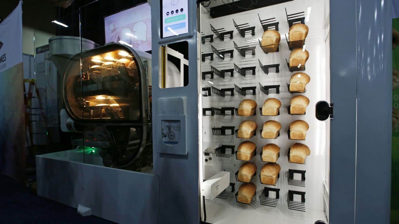 The Breadbot automatic bread baking machine is on display at the Wilkinson Baking Company booth during CES Unveiled at CES International, Sunday, Jan. 6, 2019, in Las Vegas. (AP Photo/John Locher)