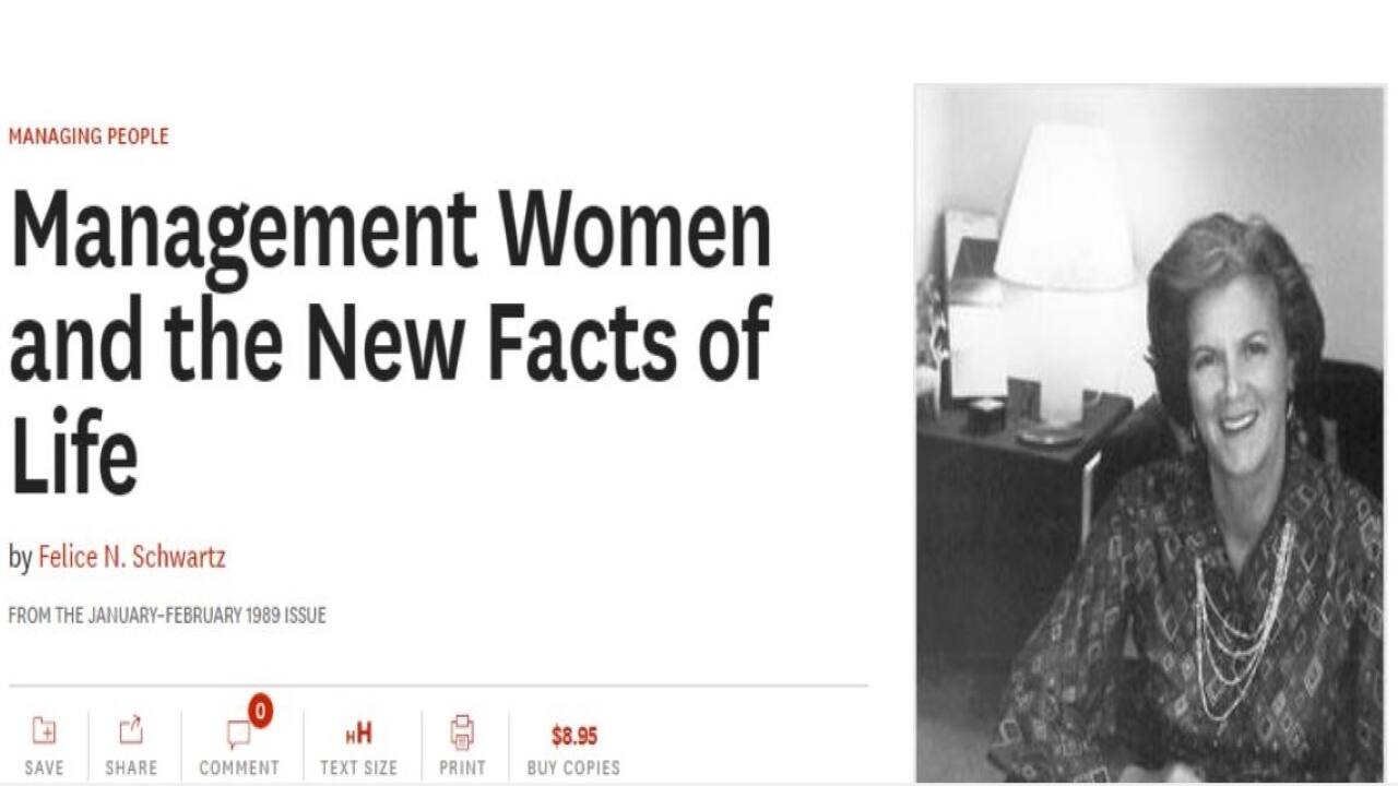 Q17. Felice Schwartz’s 1989 article in the Harvard Business Journal compared the higher cost of employing women to men in management, which is primarily due to gendered expectations of the workplace and women’s duties in raising children. What two worded term did this article introduce?