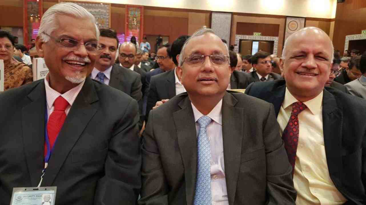 Answer: Sanjaya Baru [extreme left] (Image: Twitter/@barugaru) 