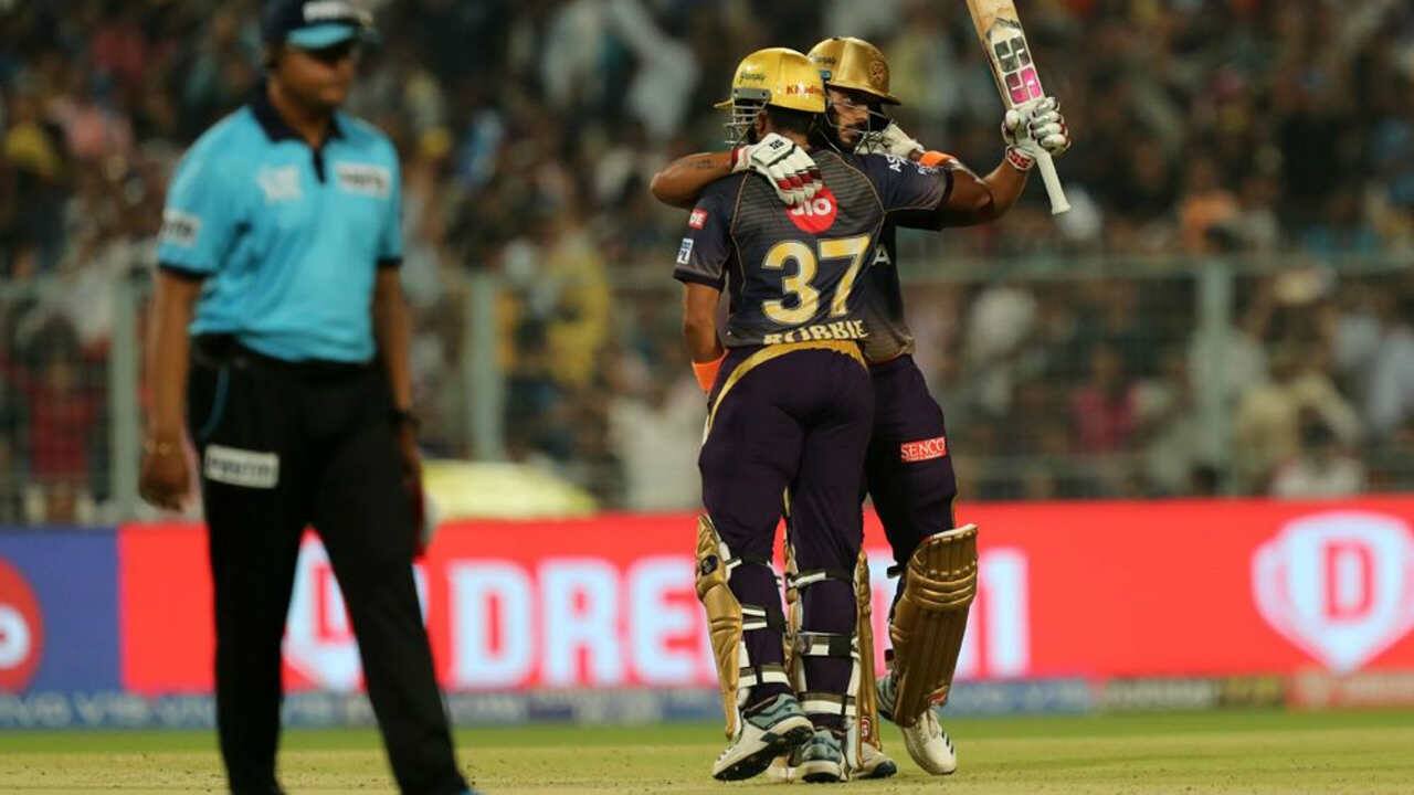 Robin Uthappa and Nitish Rana then carried the good work of Narine ahead as they two completed a 100-run partnership. During the course of the partnership Rana completed his fifty. (Image: BCCI, iplt20.com)