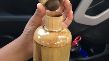 One of businessman Dhritiman Borah's organic bamboo bottles (Image: Twitter)