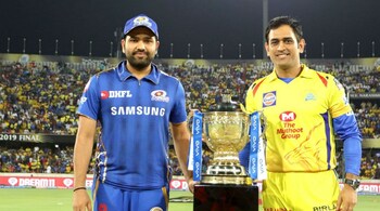 File image of Mumbai Indians' captain Rohit Sharma (left) and CSK skipper MS Dhoni with the IPL trophy (Image: BCCI, IPL)