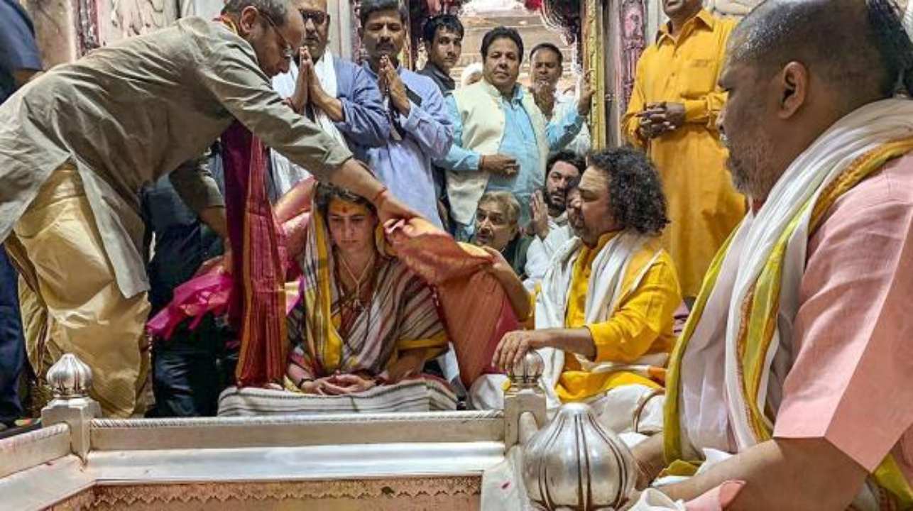 This year, Rahul's sister Priyanka Gandhi also took the political plunge and was appointed as the party general secretary for Uttar Pradesh (East). This is a photograph from her visit to the popular Kashi Vishwanath Temple in Varanasi. (Image: PTI)