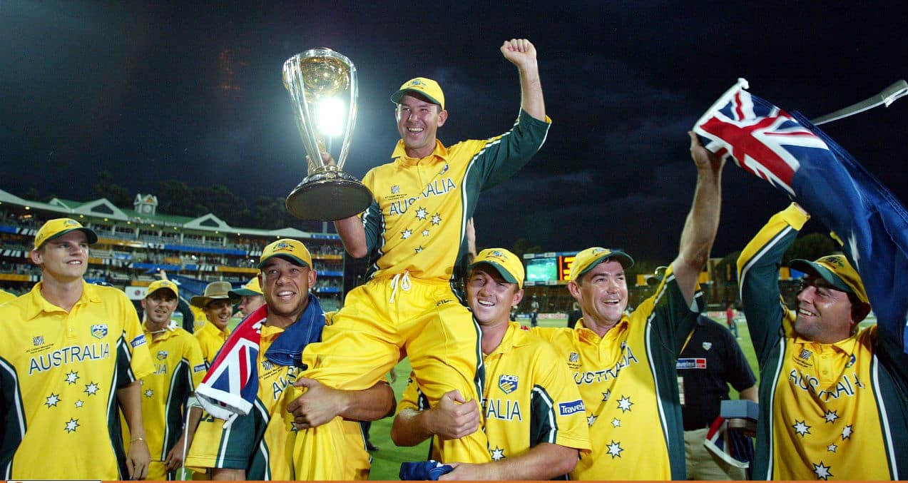 Ricky Ponting (2003) | ICC Cricket World Cup reached the South African shores for the first time in 2003. In the final played between Ricky Ponting's Australia thrashed Saurav Ganguly's India as Australia became the first team to be crowned champions three times. 