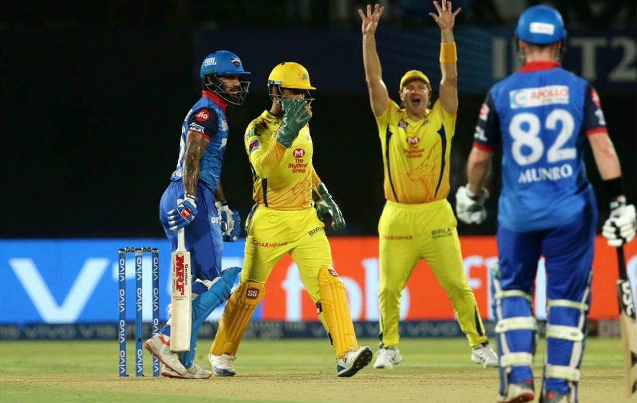 Prithvi Shaw who scored a fifty in the last game struggled to get going and was trapped LBW by Deepak Chahar in the 3rd over. Shikhar Dhawan got off to a good start dispatching Shardul Thakur for a hat-trick of fours in the 2nd over. However, he edged a Harbhajan Singh delivery into the gloves of Dhoni in the 6th over. Delhi were reduced to just 37/2. (Image: BCCI, iplt20.com)