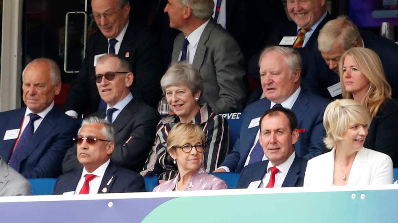 Britain's Prime Minister Theresa May along with her husband Philip May was at Lord's to grace the final. (Image : Reuters) Britain's Prime Minister Theresa May along with her husband Philip May was at Lord's to grace the final. (Image : Reuters)