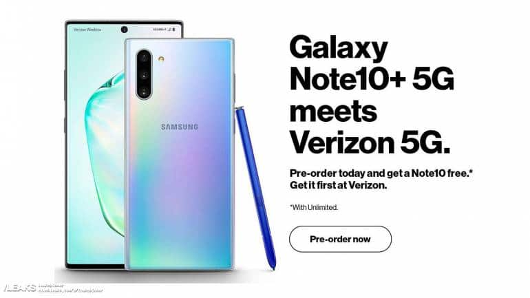 Galaxy Note 10+ 5G leaks in Verizon pre-order ad