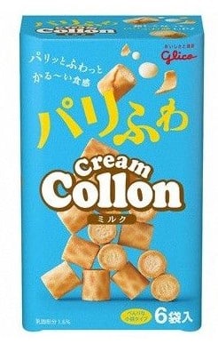 Answer: Cream Collon from Glico are small cream filled biscuits . Its one of those Japanese candies that English speakers find funny. The pun is pretty evident for native Japanese speakers though – Daichou in Japanese is large intestine Answer: Cream Collon from Glico are small cream filled biscuits . Its one of those Japanese candies that English speakers find funny. The pun is pretty evident for native Japanese speakers though – Daichou in Japanese is large intestine