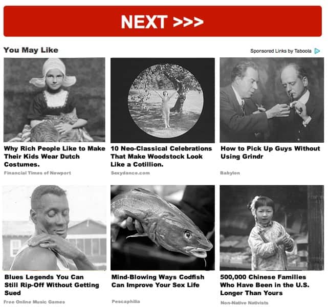 A chumbox (or chumbucket) is a form of online advertising that uses a grid of thumbnails and captions to drive traffic to other sites and webpages. This form of advertising is often associated with low quality 'clickbait' links and articles. The term has been derived from fishing terms such as chumming – referring to the use of (fish) meat as a lure for fish.