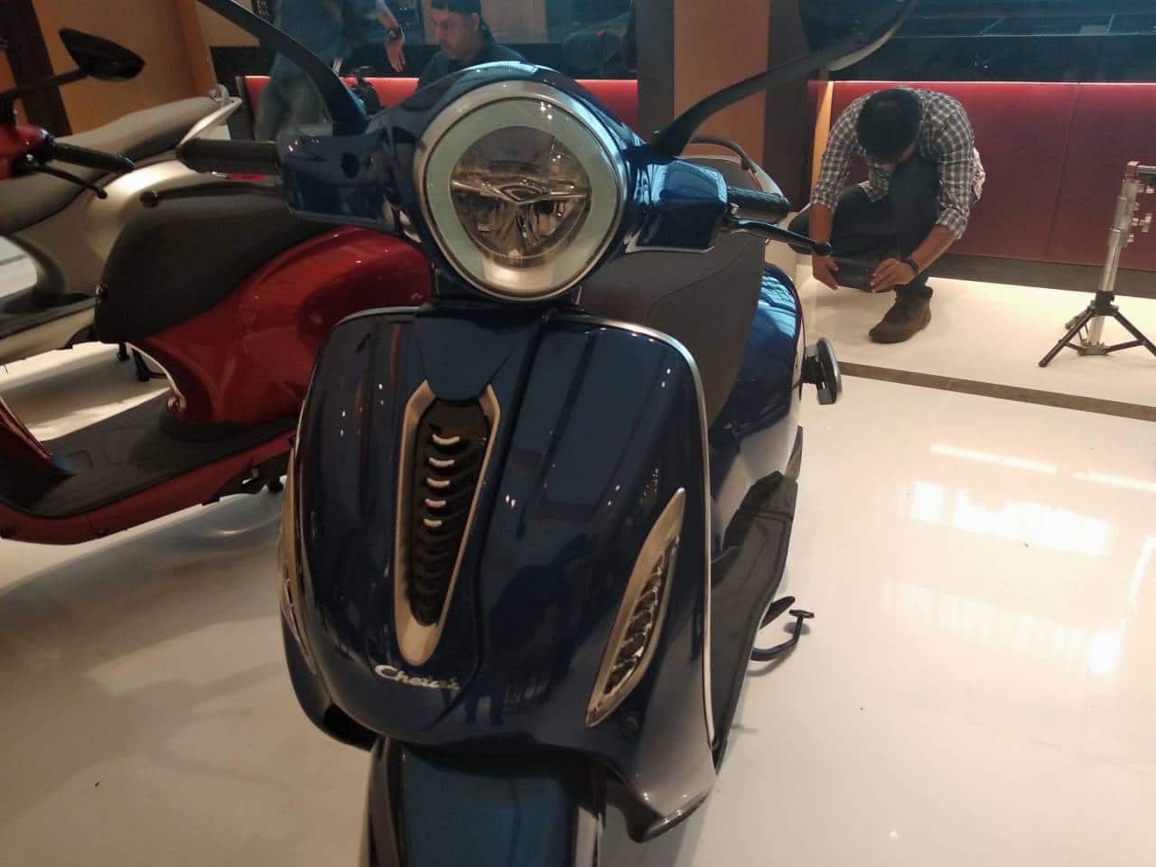 The Chetak features a horseshoe-shaped LED headlight with daytime running lights and feather touch activated electronic switches and sequential scrolling LED blinkers (Image: Moneycontrol)