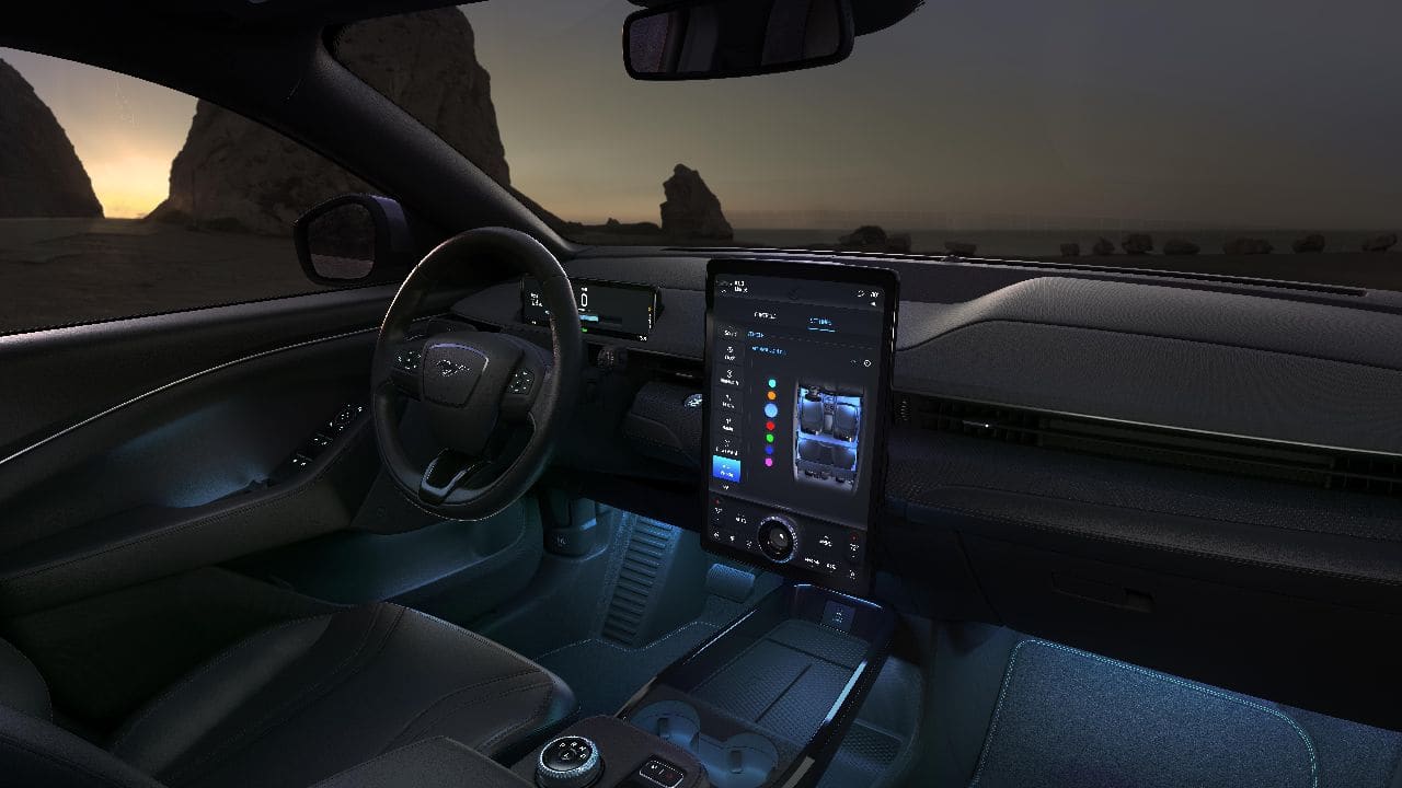 Interiors have been upgraded by a lot too. The dashboard now sports a Tesla-like tablet as in the infotainment system. This will be responsible for most of the car's system functions. The instrument cluster, too, is not conventional and gets a floating digital display behind the steering wheel. (Image source: Ford)