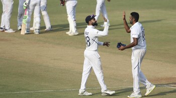 Ashwin ended Rahim’s heroic stay in the 68th over when the Bangladeshi batsman miscued a lofted shot sending it high to mid-off where Pujara took the catch. Rahim returned with 64 off 150 balls. Ashwin then returned in his next over to seal the win getting Ebadat Hossain caught at long-on. India won by an innings and 130 runs within just 3 days of play. (Image: AP)