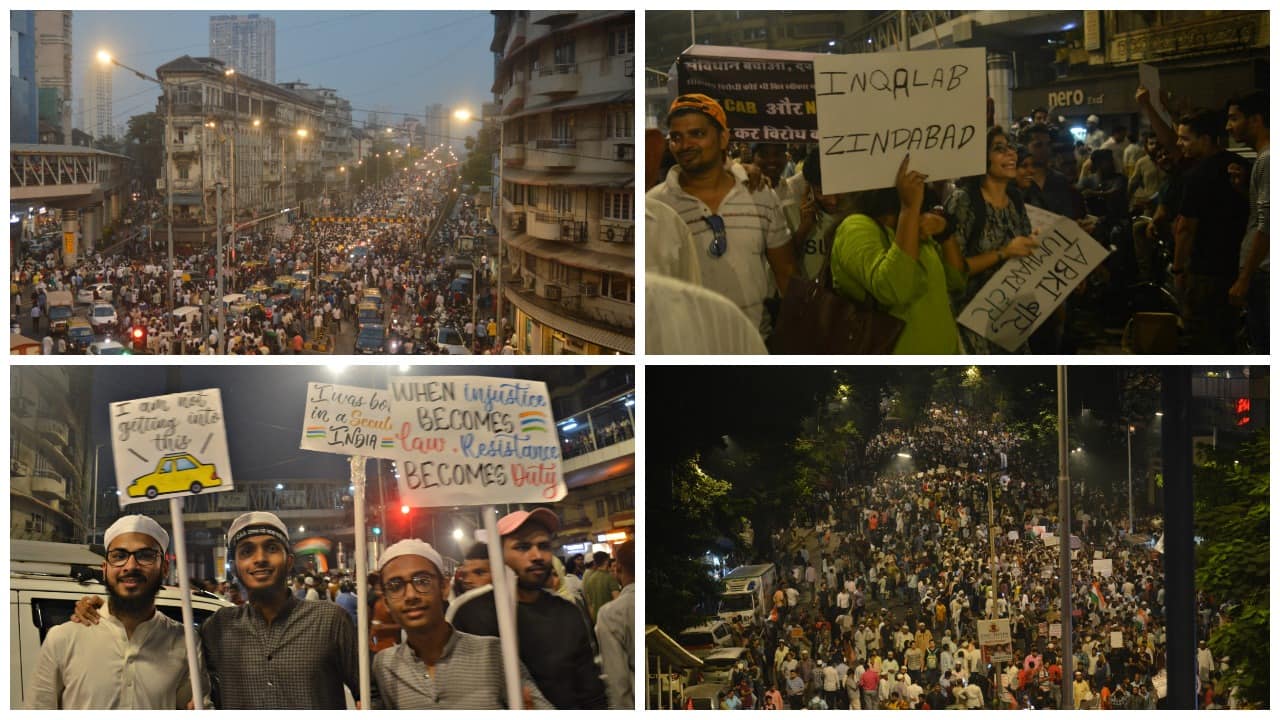 Demonstrators raise slogans and hold placards against the amended Citizenship Act, at a planned protest near August Kranti Maidan in Mumbai, Maharashtra on December 19, 2019. (Image: Moneycontrol/Nachiket Deuskar)