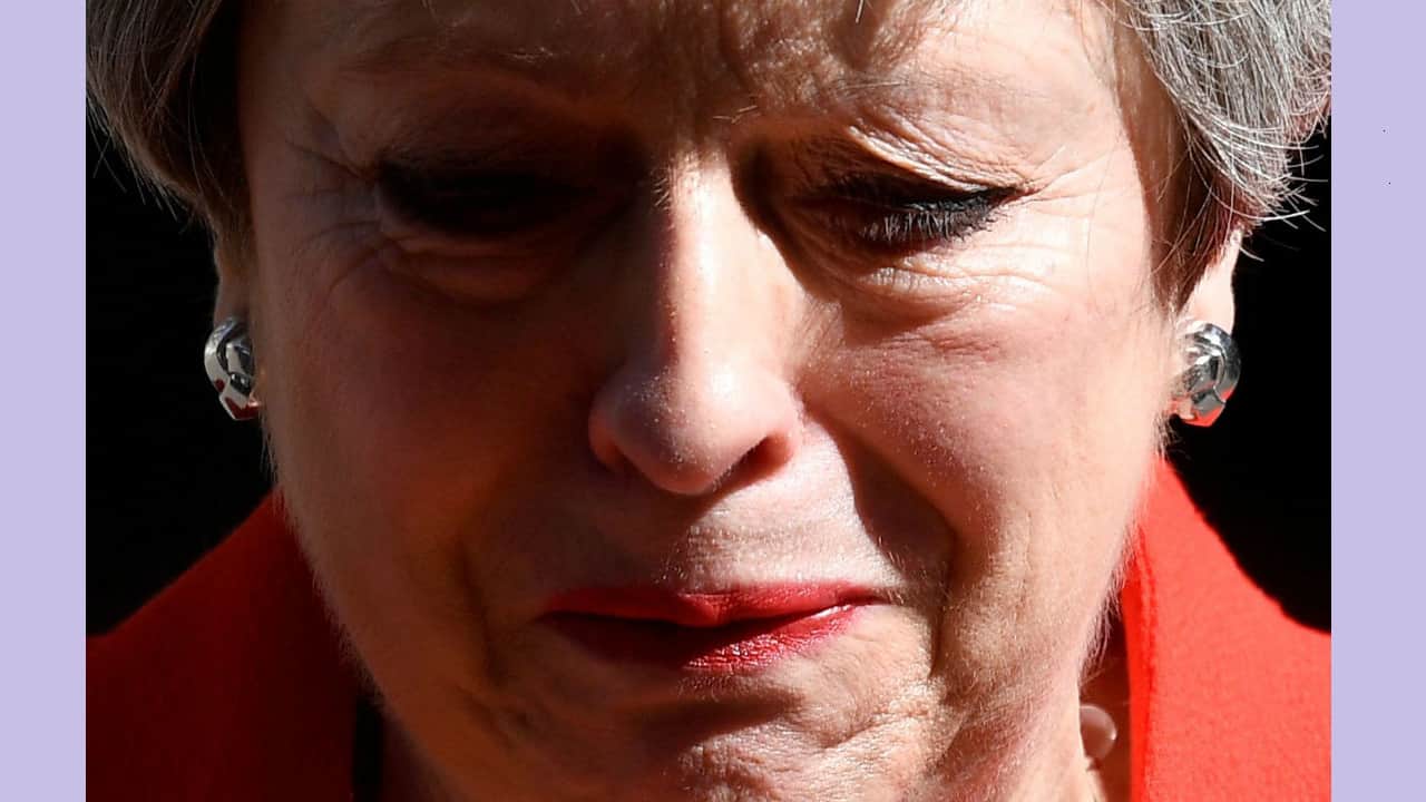 British Prime Minister Theresa May reacts as she delivers a statement announcing she would be stepping down as leader of the Conservative Party, in London on May 24, 2019. (Image: Reuters/Toby Melville)