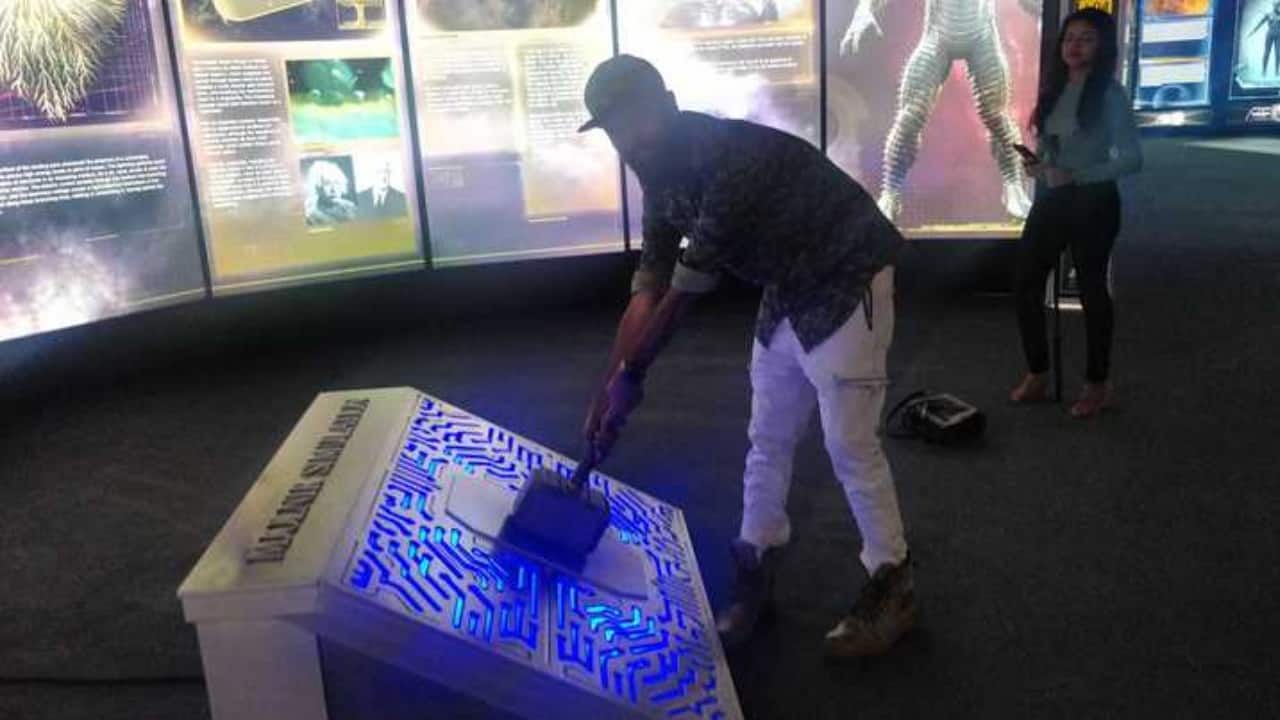 Are you strong enough to pick up Thor's hammer? Over the years, the Marvel Cinematic Universe has cultivated a loyal fanbase in India through movie series, entertainment experiences and also through keepsakes. At the exhibition in Mumbai, there was strong demand for the official merchandise from fans across age groups. Image: Moneycontrol 