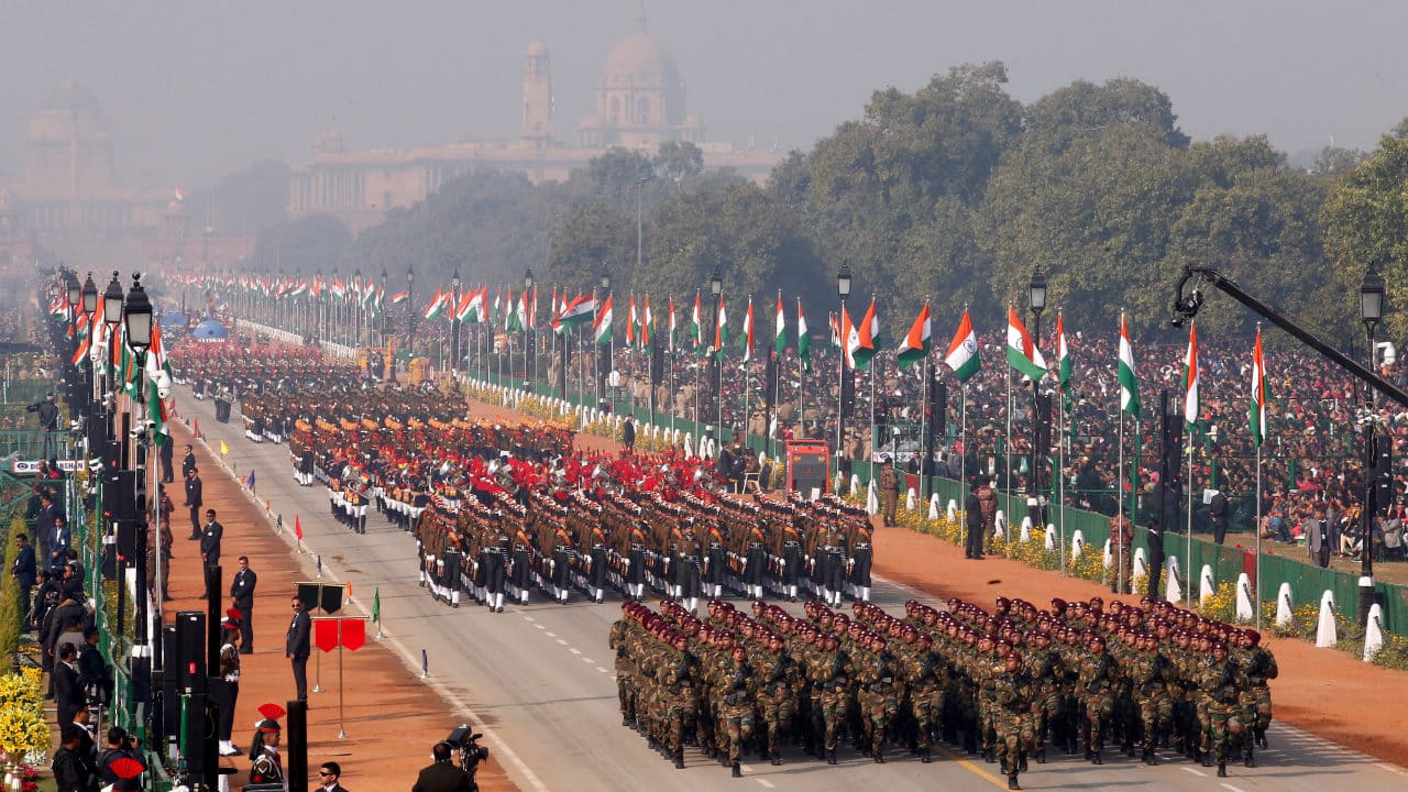 Soldiers march during the parade in New Delhi. (Image: Reuters)