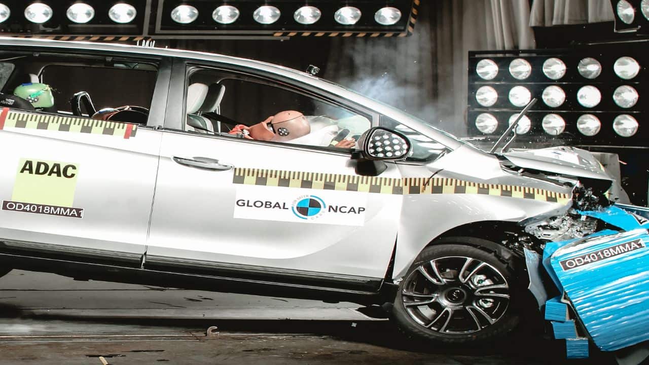Mahindra’s Marazzo missed the mark by a fraction, scoring 12.85 and four stars in the adult category and 22.22 and two stars in the child category. (Image: Global NCAP)