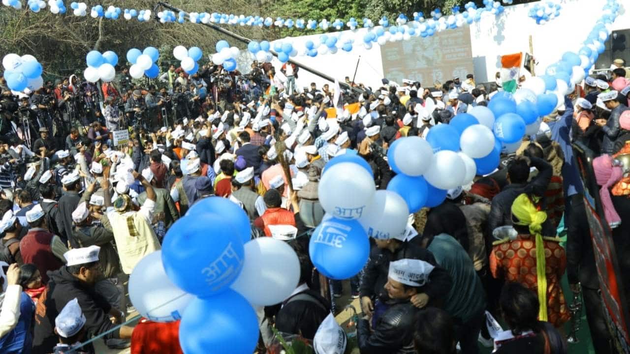 The CM called the Delhi election result “a new model of politics”. It's a good sign for the country and this model of politics will take the country forward, he said. (Image: Twitter/@ AamAadmiParty)