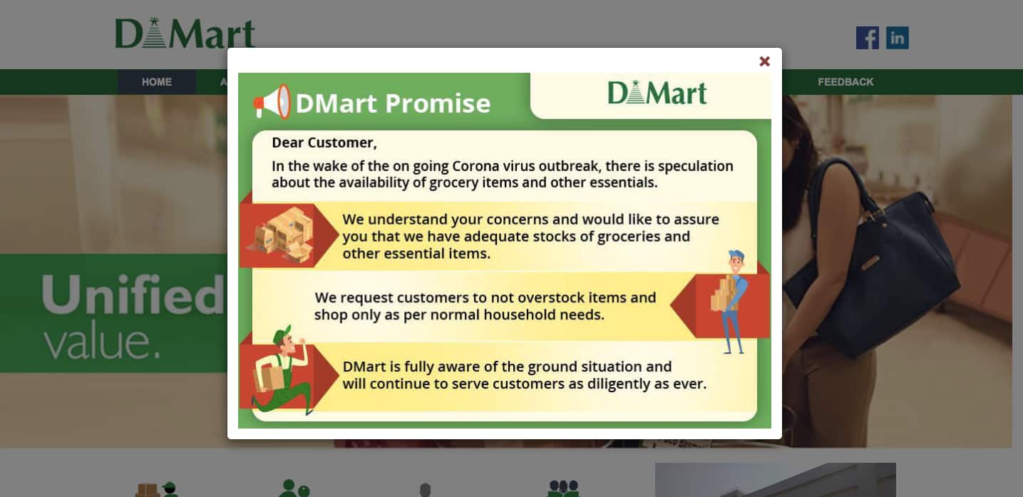 Screenshot of DMart website