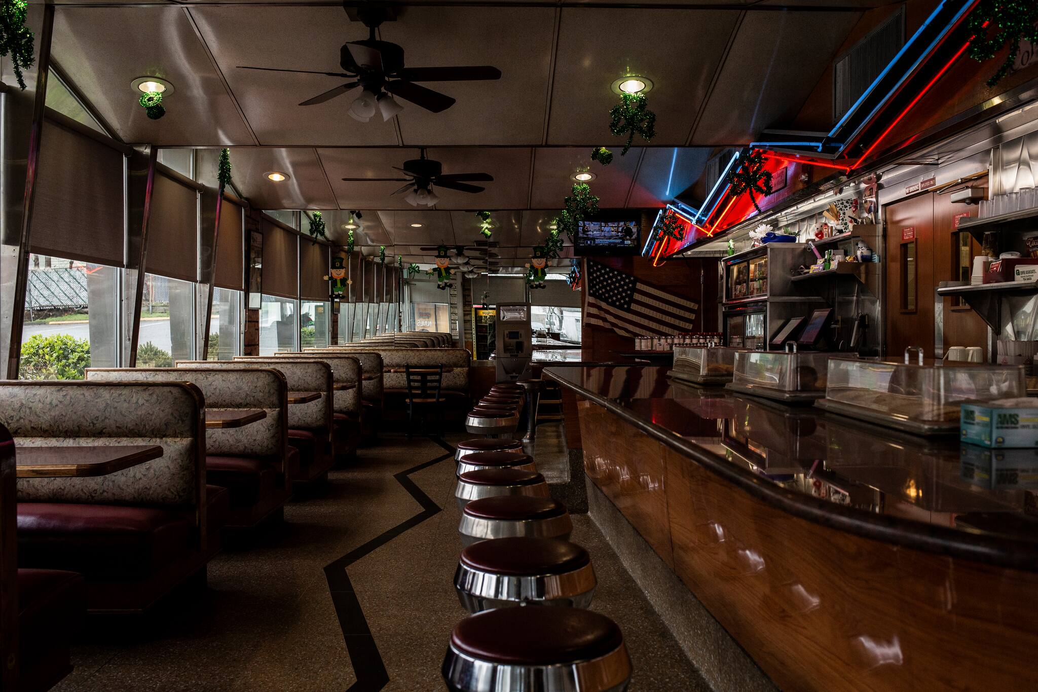 The counter Americana Diner which is open and serving takeout orders in West Orange, N.J., on Thursday, March 19, 2020. (Bryan Anselm/The New York Times)