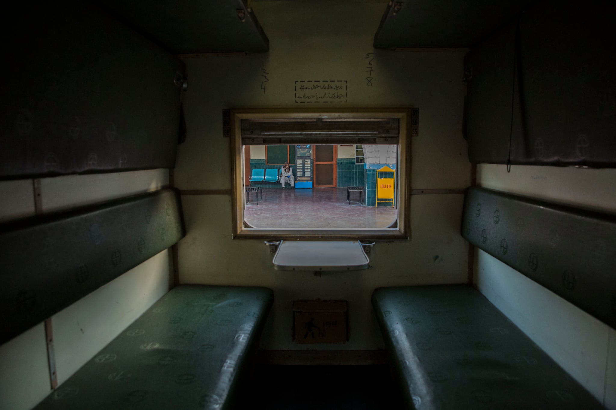 No standees, and few seat takers in a usually heavily crowded train in Islamabad, March 18, 2020. (Saiyna Bashir/The New York Times)