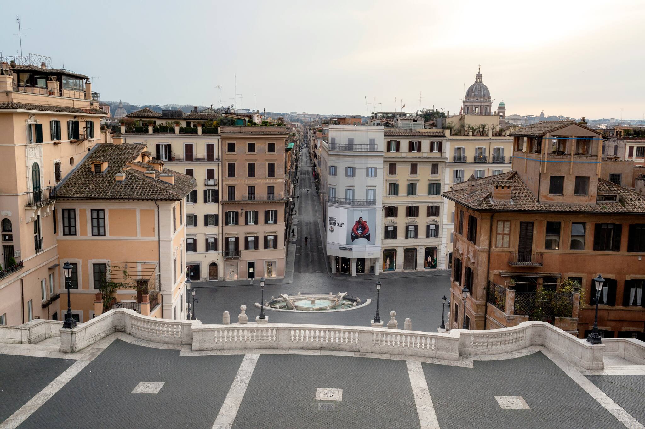 A view of Piazza di Spagna from the Spanish Steps in Rome, on March 21, 2020.  (Alessandro Penso/The New York Times)