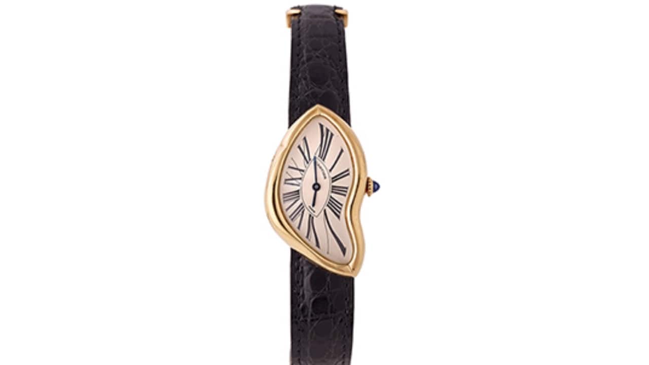CARTIER: ASYMMETRIC &#96;CRASH&#96; WRISTWATCH | Sold for Rs 36.40 lakh | A rare 18K gold asymmetric dial has a mechanical winding calibre 160 with 17 jewels. (Image: Saffronart)
