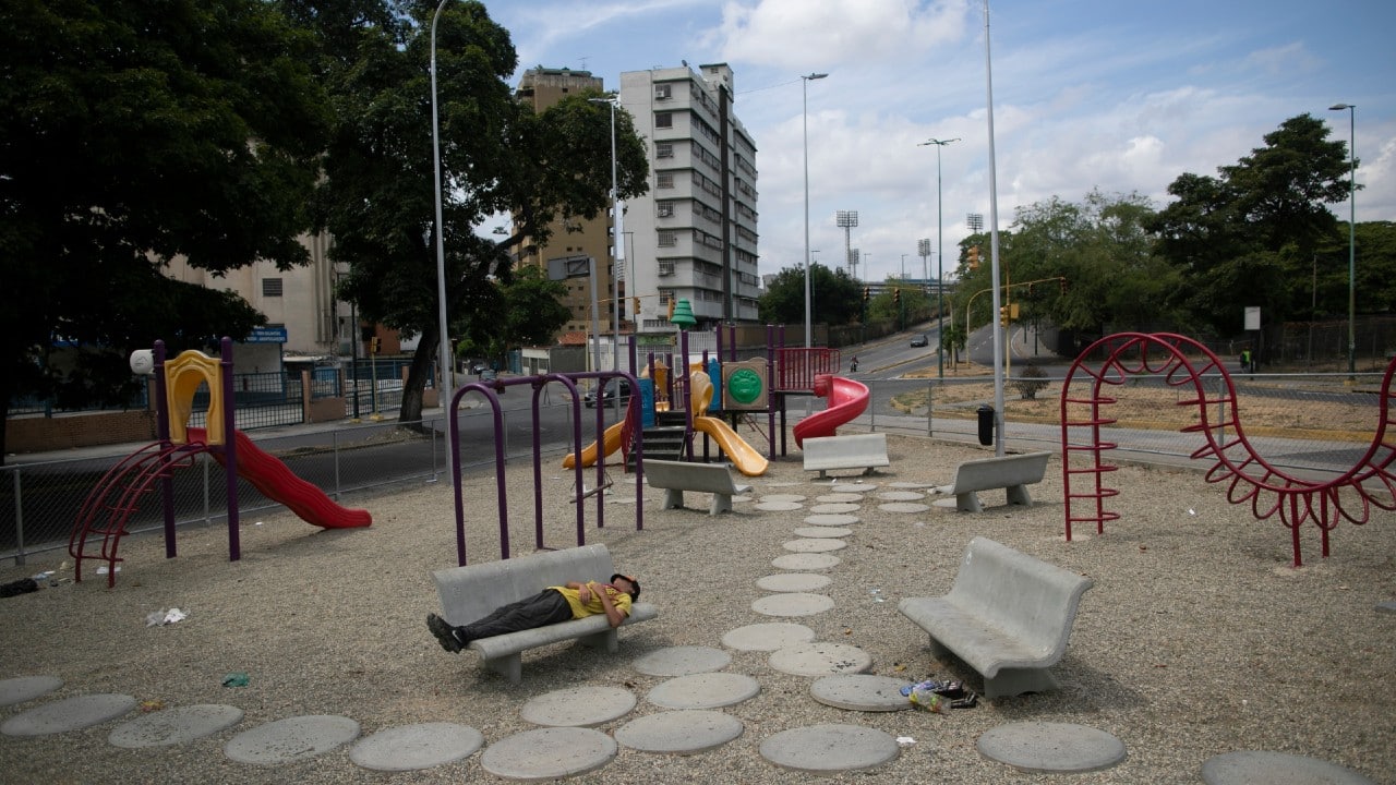 Empty playground, closed due to corona virus, forbidden to enter